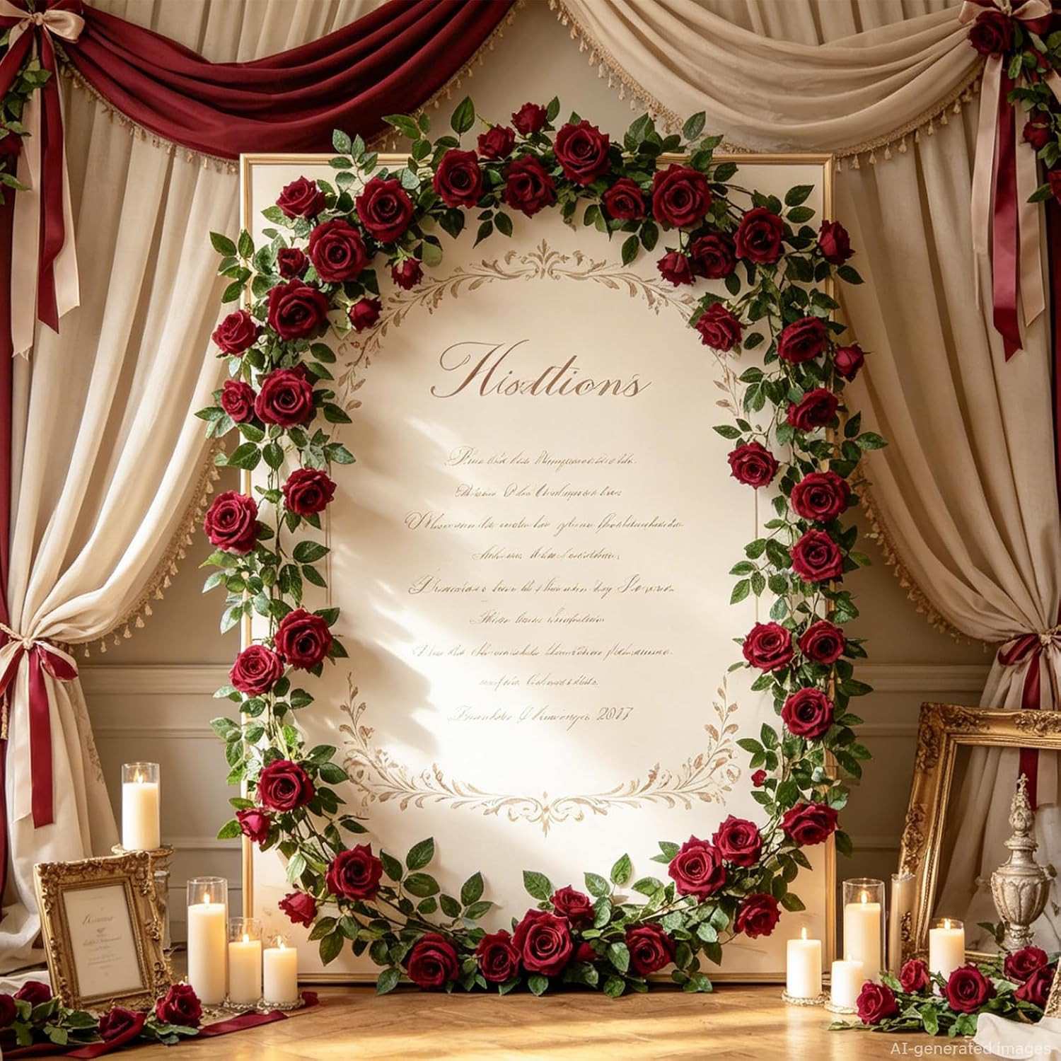 Burgundy Silk Rose Garland – 73” Floral Vines for Home & Wedding Decor