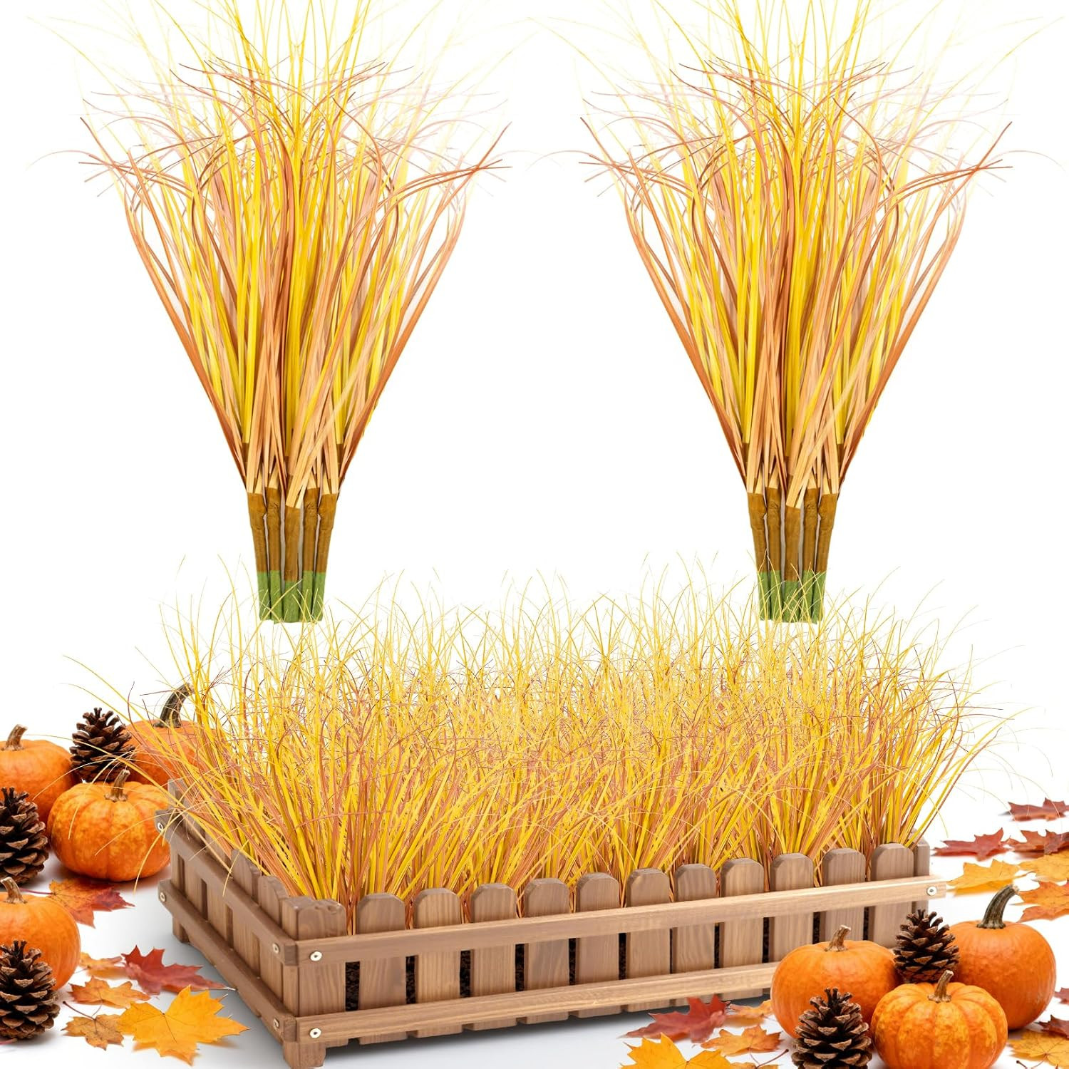20PCS Artificial Fall Flowers UV Resistant Wheat Grass Stems Autumn Greenery
