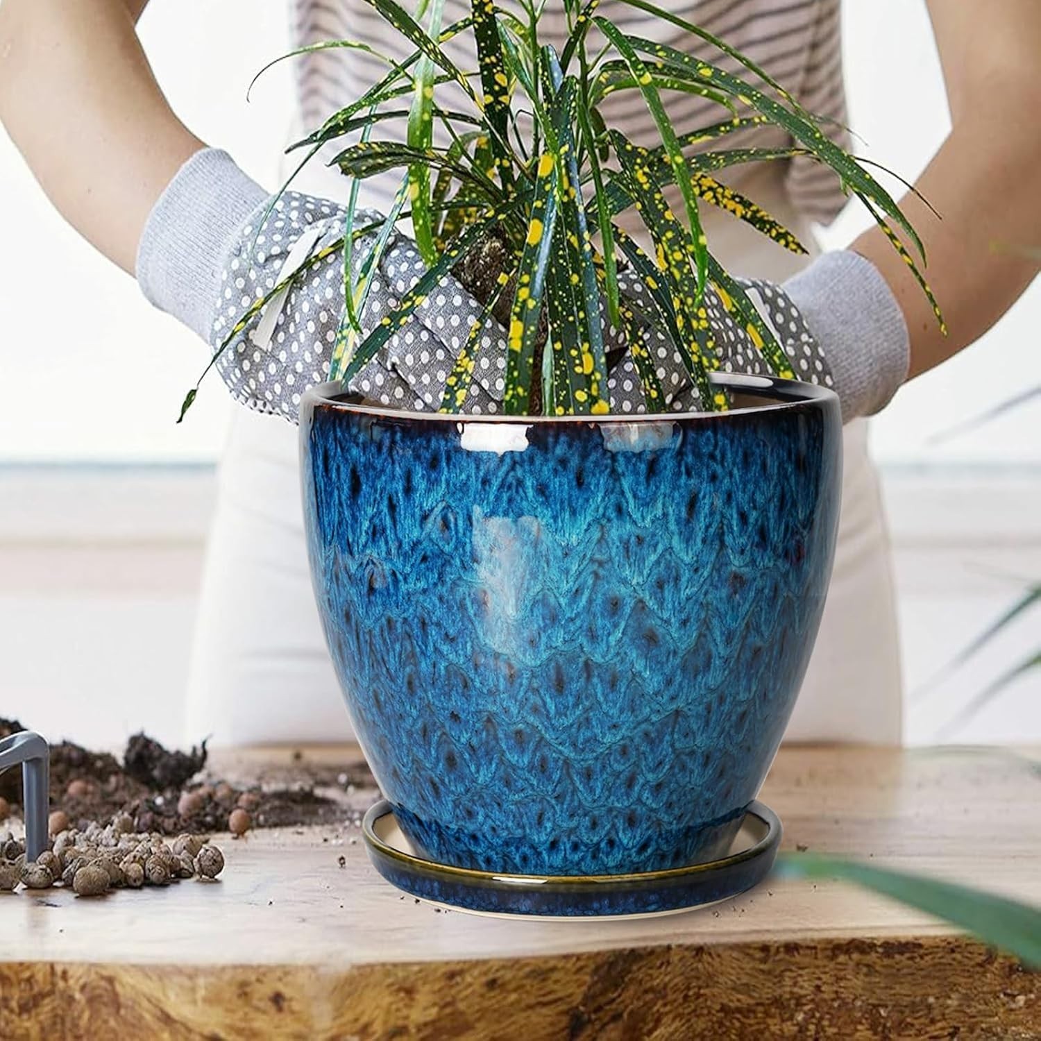10 Inch Ceramic Planter Pot Round Plant Pot for Indoor Plants Outdoor Large F…