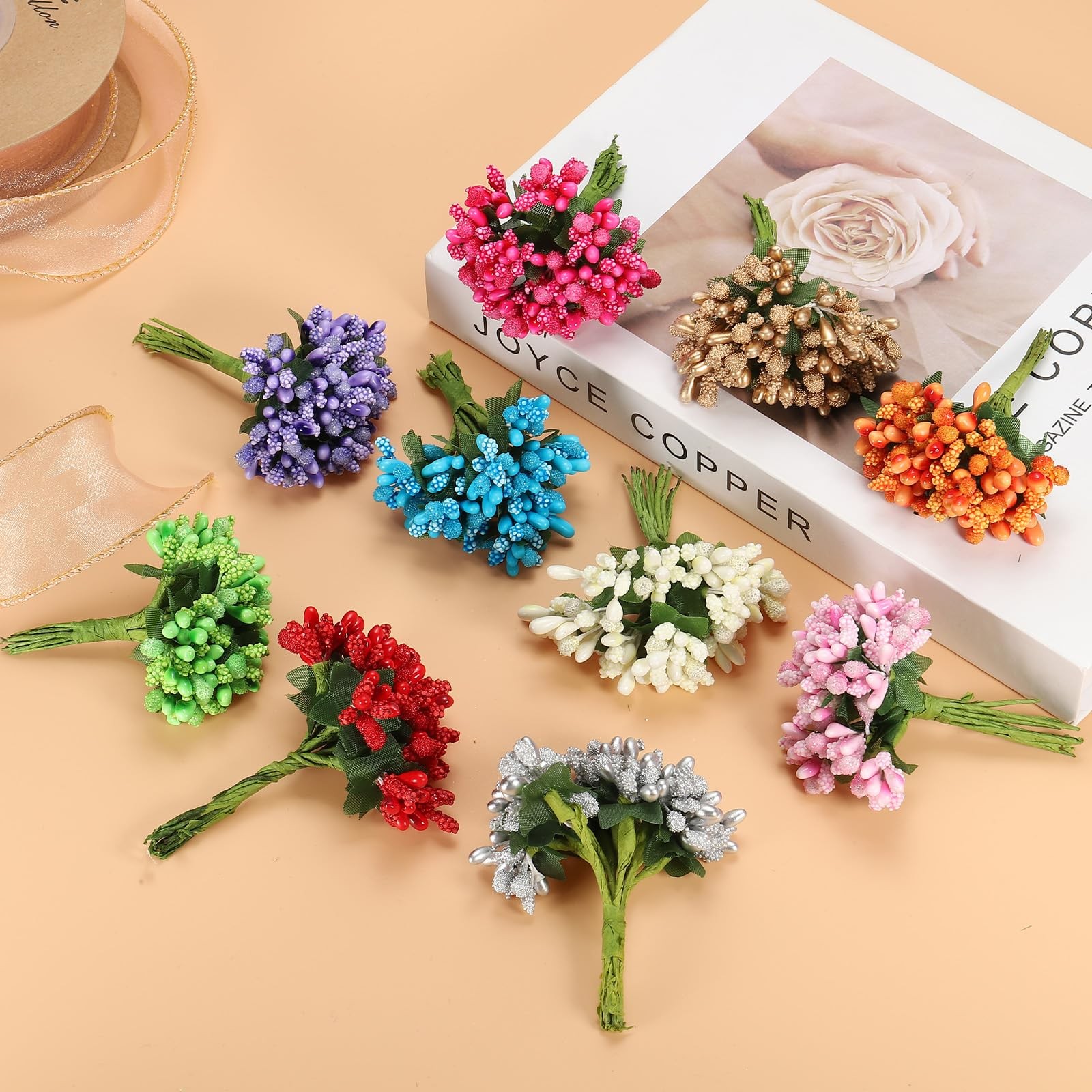 Mini Artificial Pip Picks Bunch, 144Pcs Fruit Flower Stamens for Craft DIY Wr…