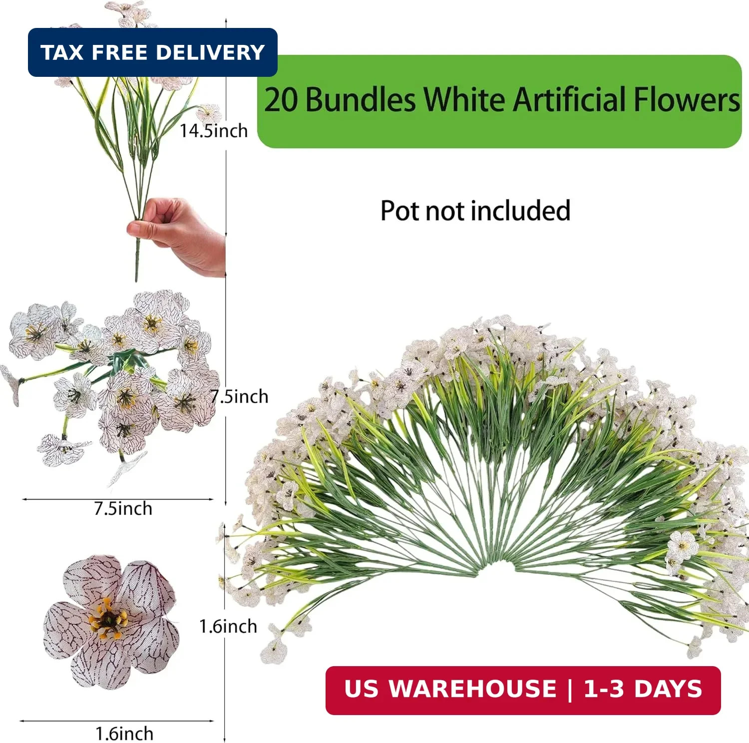 20 Bundles Artificial Flowers for Outdoors, UV Resistant Fake Flowers with Plast