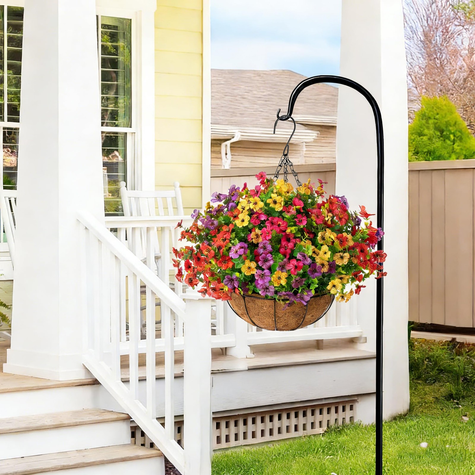 Artificial Outdoor Hanging Flower Basket Faux Silk UV Resistant Spring Summer…