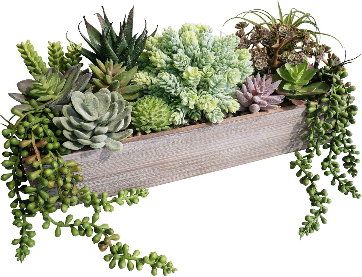 15″ Artificial Succulents Arrangement Faux Succulents in Rectangular Black Woode