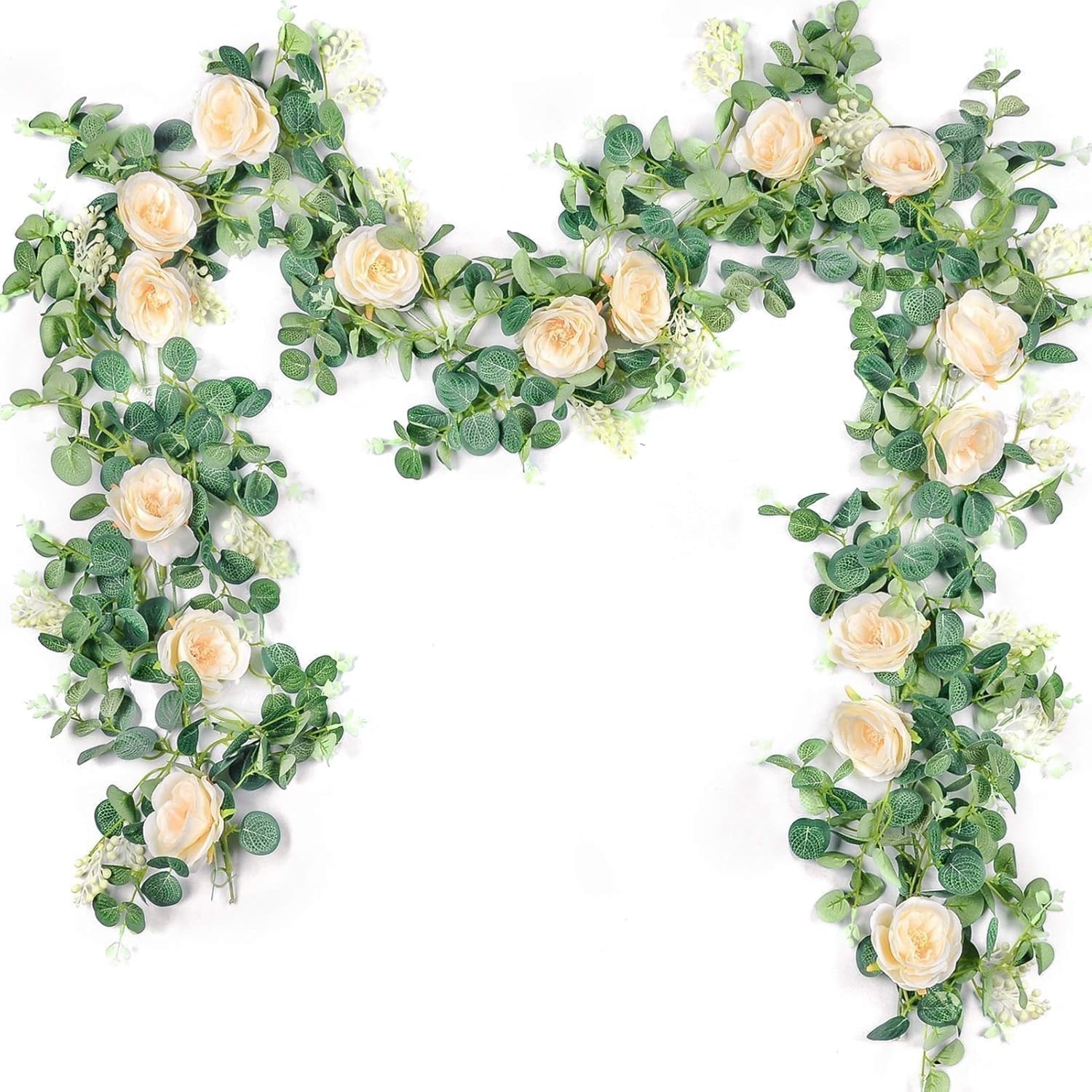 2Pcs 13FT Artificial Eucalyptus Flower Spring Garland W/ Fake Rose Flower Vine