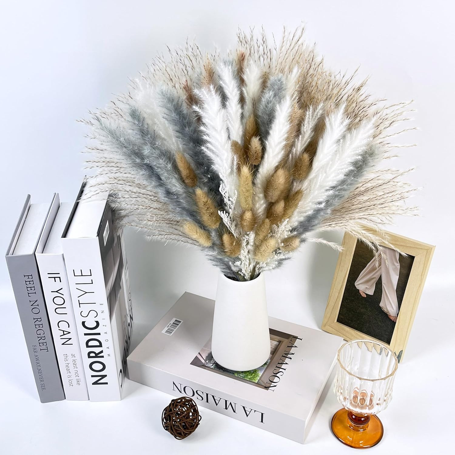 Natural Dried Flower Bouquet – 17″ Boho Style Mixed Pampas Grass Ideal for Home