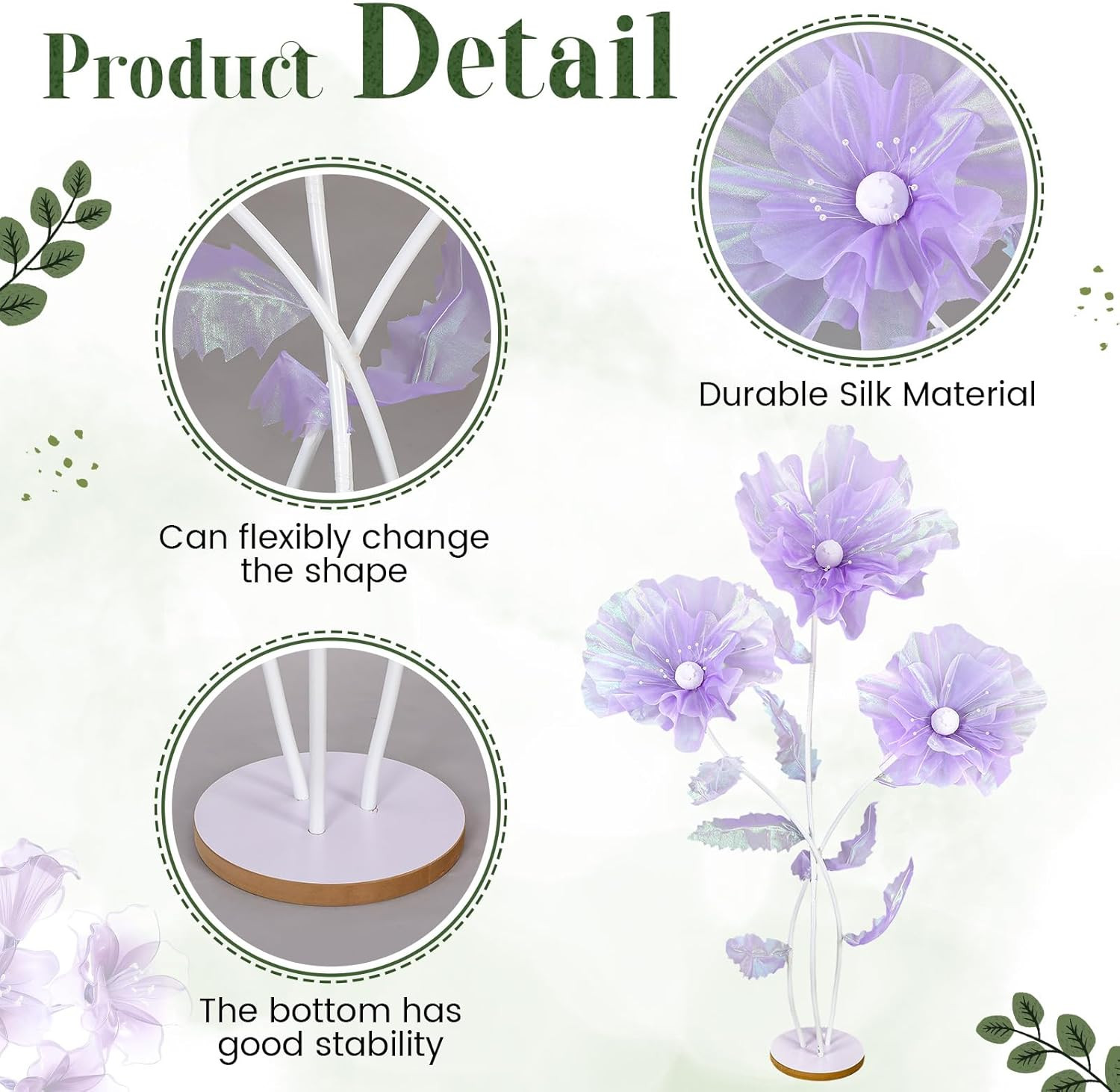 6 Ft Purple Giant Silk Flower with Stand for Wedding & Party Decor