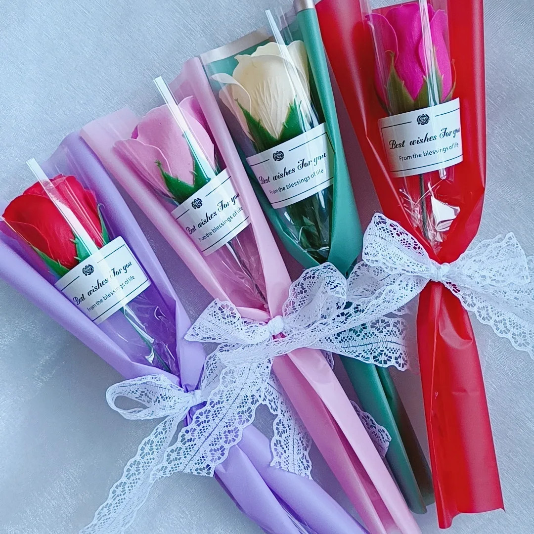 Single Soap Rose Artificial Bouquet with Plastic Packaging Scented Soap Flower f