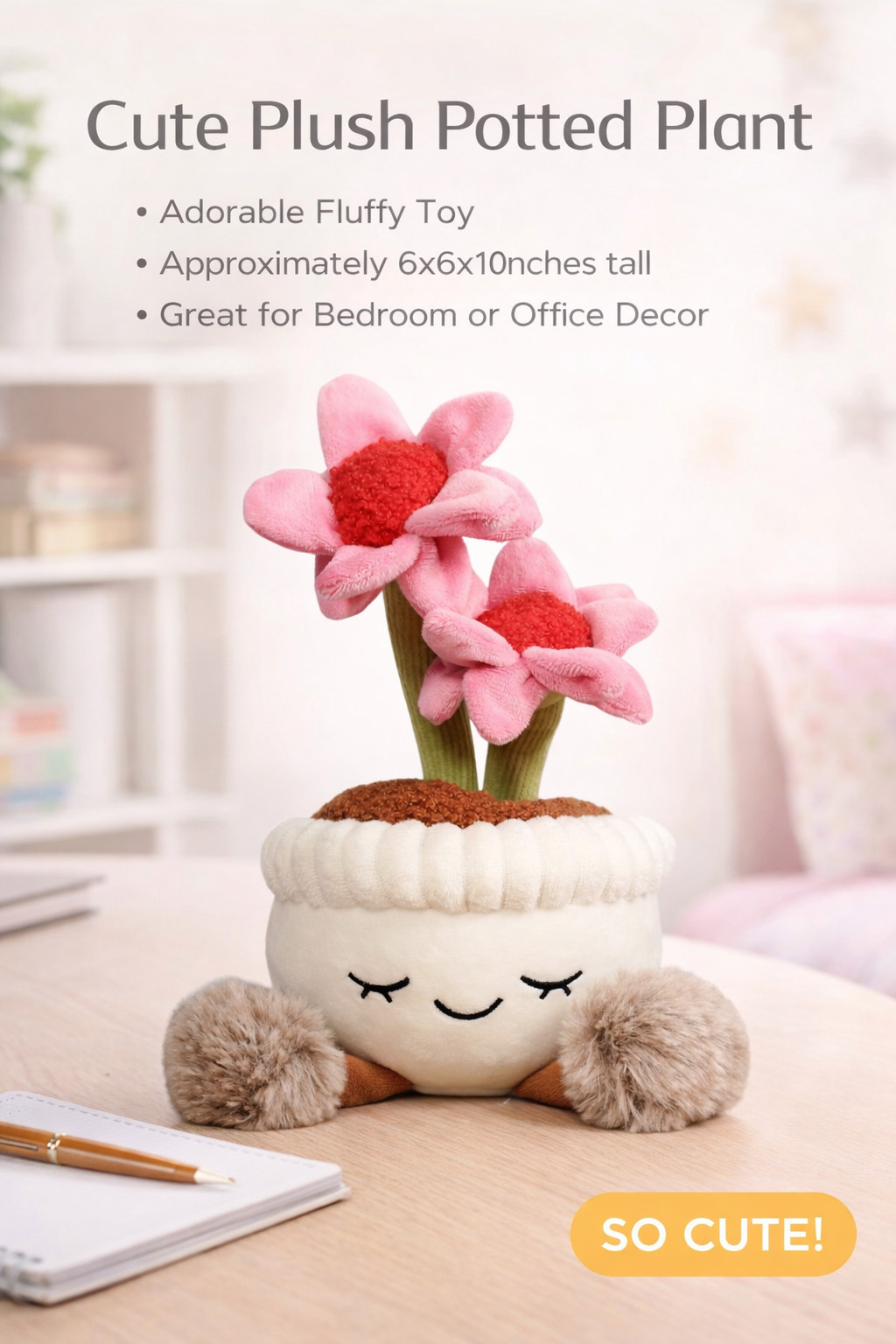 Plush Plant Decor, Soft Faux Houseplant, Cute Stuffed Plant for Home & Office, C