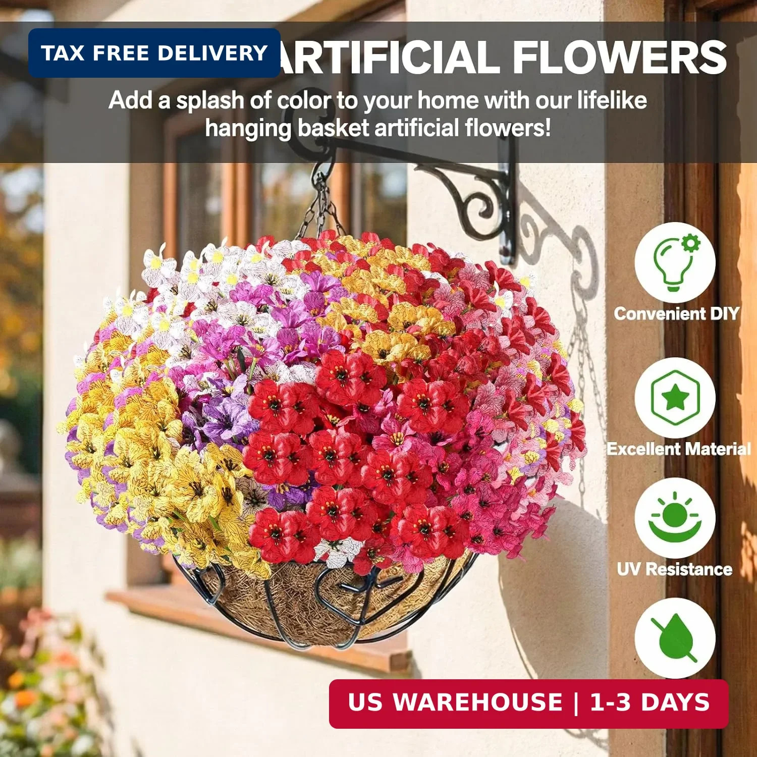 Powbrace 22 Pack Artificial Flowers for Outdoor Indoor Fake Plants, Faux Silk Fl