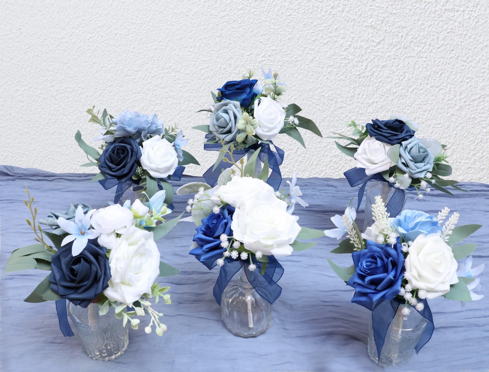 Marriwise Set of 6 Navy Blue Assorted Wedding Flower Centerpieces Pre-Made Mini