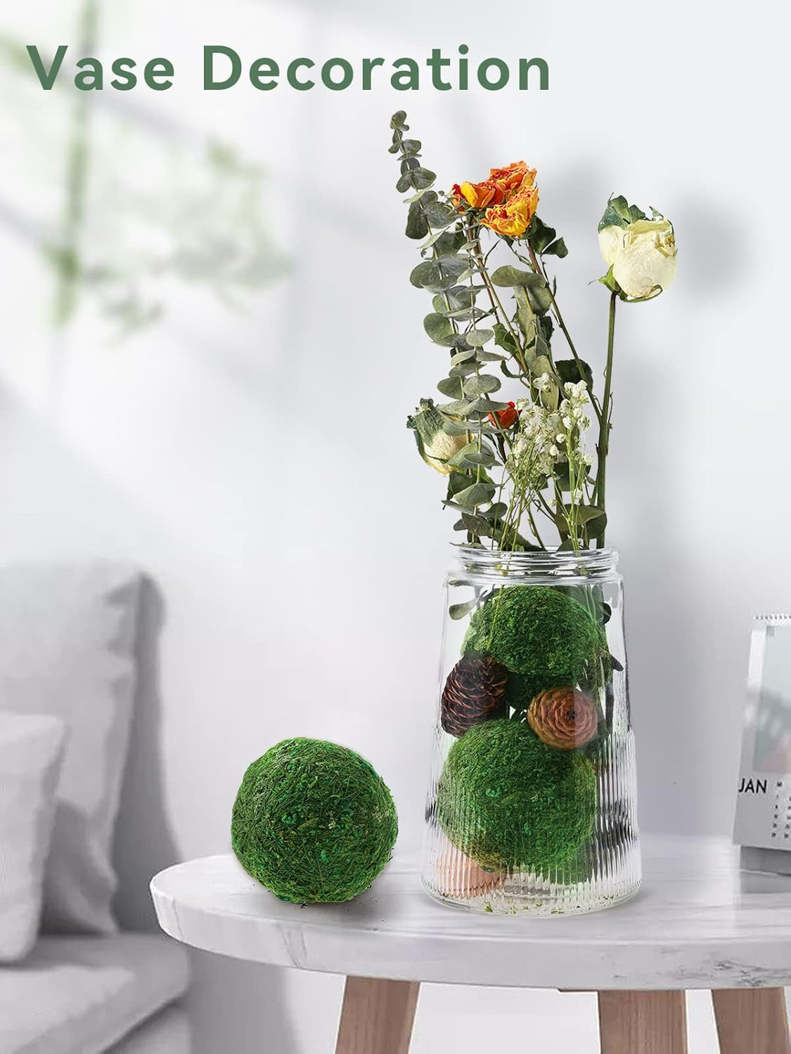 6Pack Decorative Faux Dried Moss Balls- 3″ Artificial Green Plant Mossy Globes H