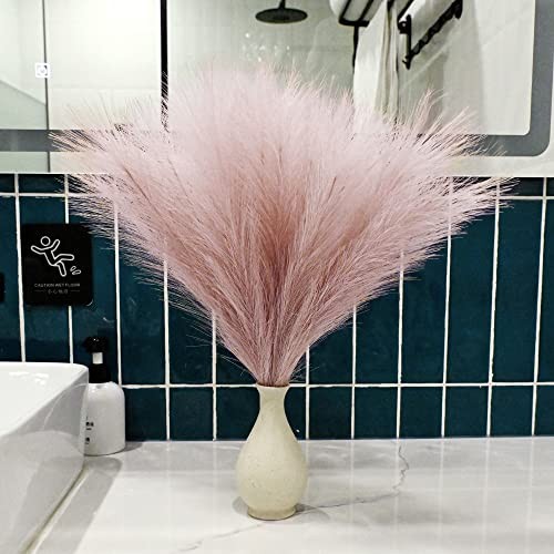 6 PCS Faux Pampas Grass Arrangement – 18″/45cm Artificial Fluffy D4- Dust Pink