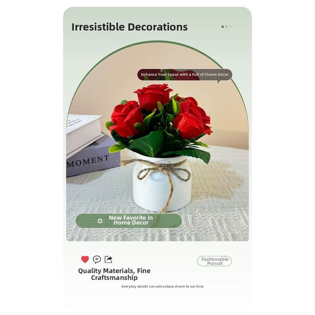 Artificial Flower Arrangement in Pot with Bow for Event For Home Styling