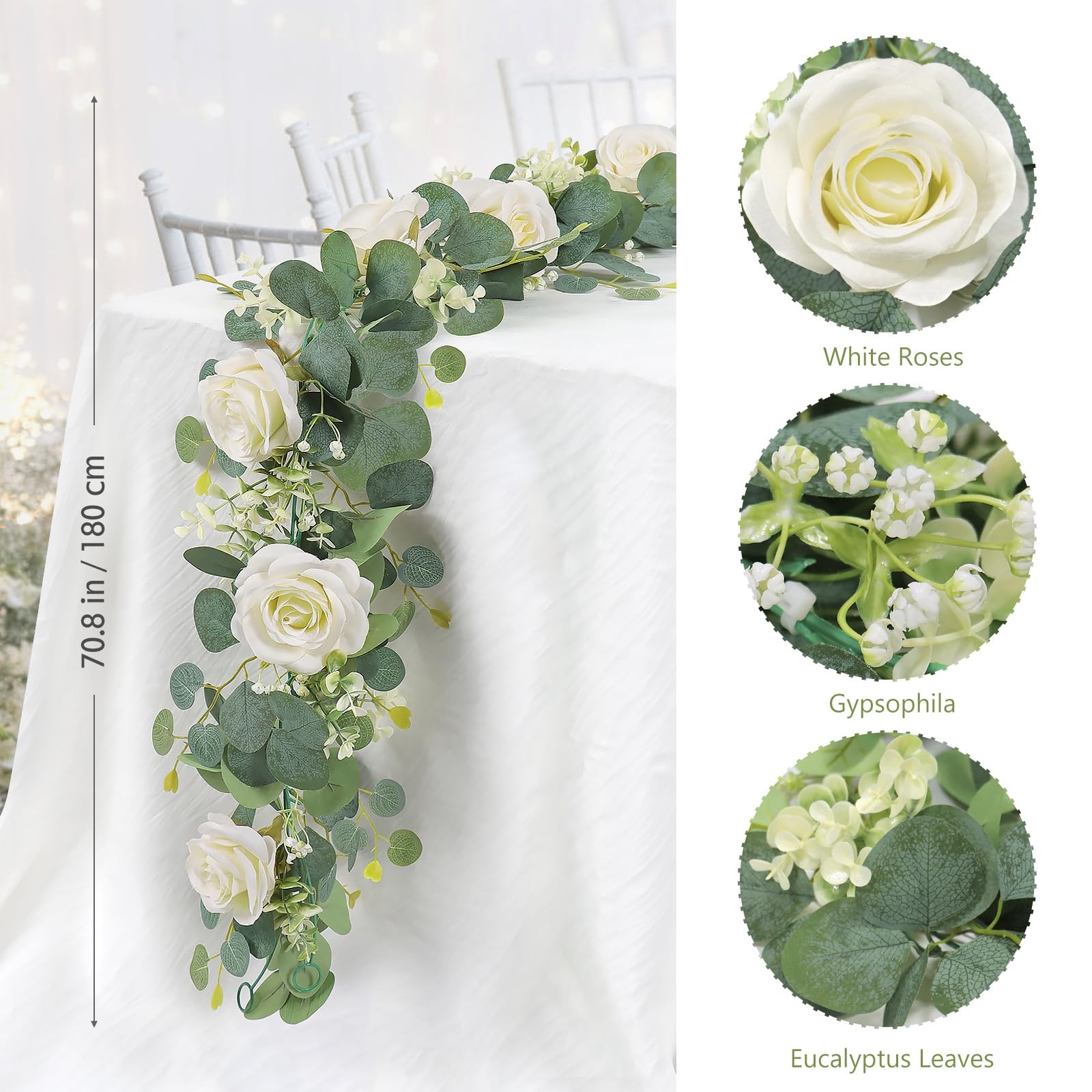 2Pcs(13 Ft) Artificial Eucalyptus Flower Garland with White Rose Flowers,Faux…
