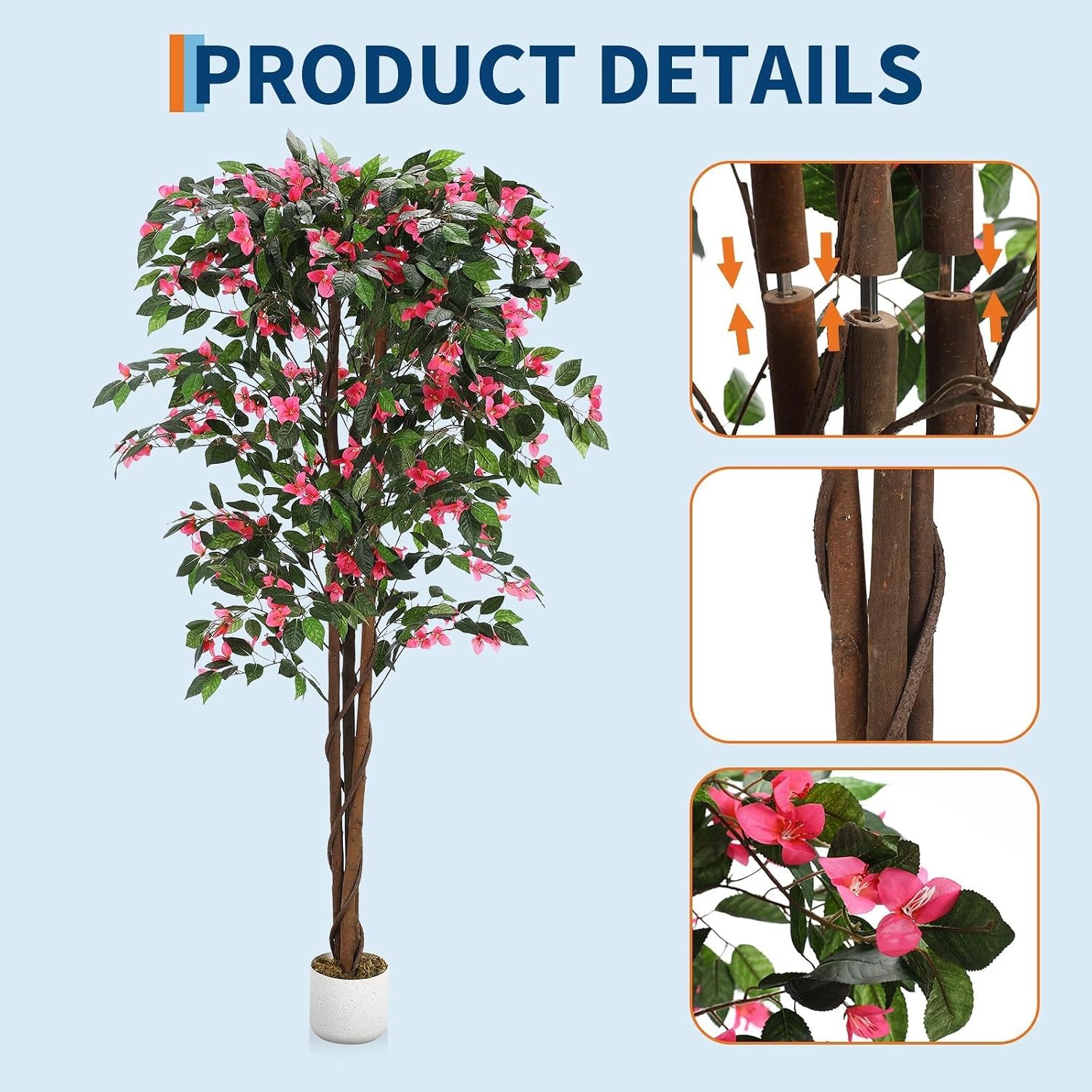 5.2FT Artificial Bougainvillea Tree in Pot, Premium Polyester Faux Plant, Tall