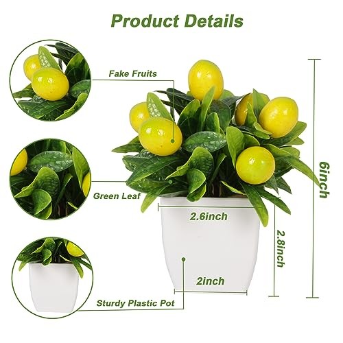 4 Fake Potted Plants Small Artificial Fruit Plants with Pots Lemon 2pcs Type C