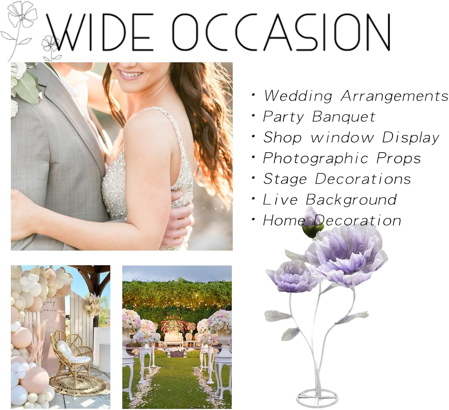 Giant Purple Silk Flower Decoration for Weddings & Displays – 5.5ft Tall
