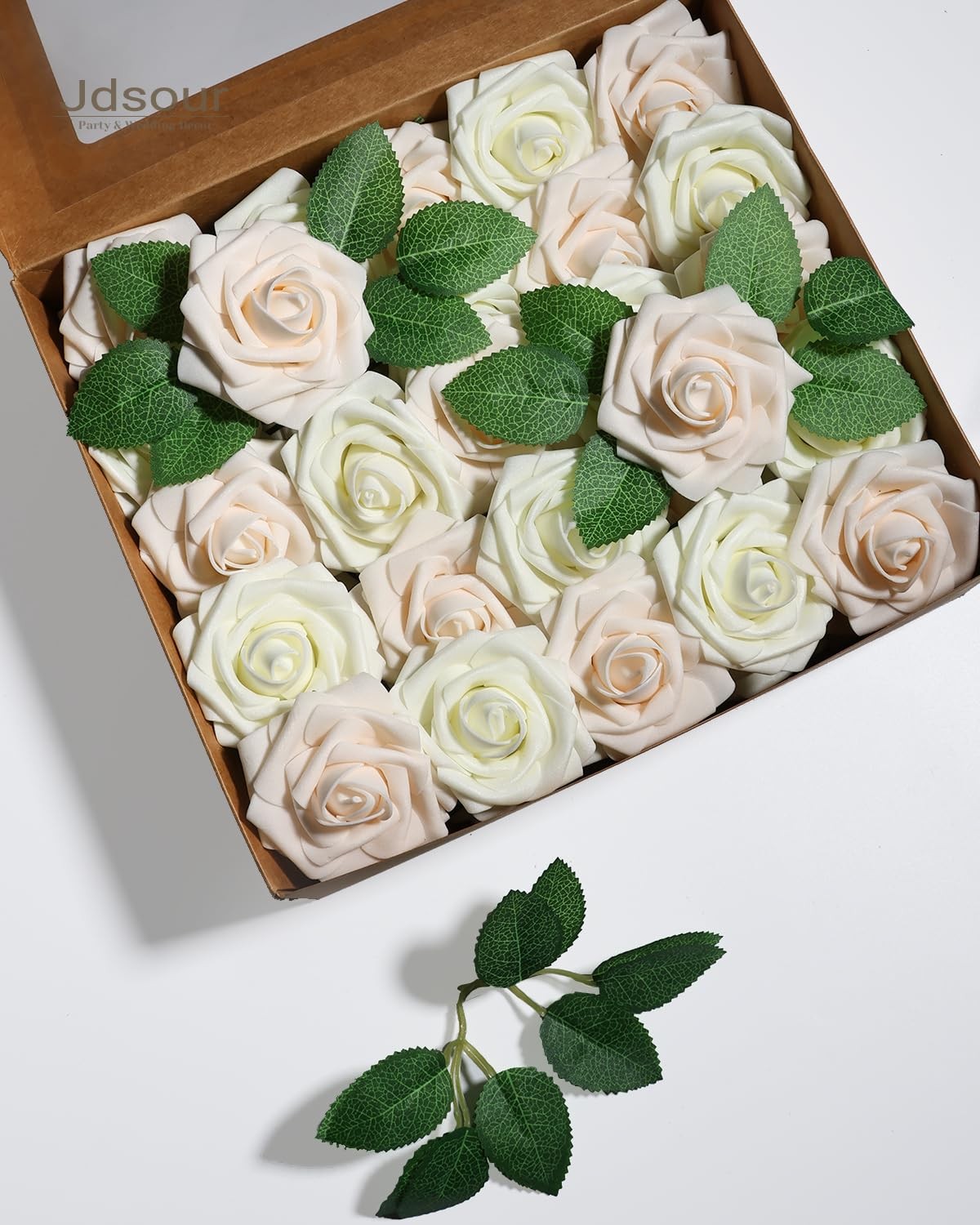 50pcs Artificial Flower，Real Touch Foam Roses w/Stem DIY for Wedding Bouquet …