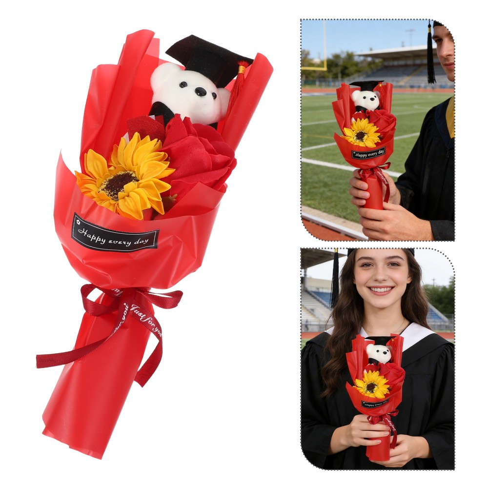Graduation Stuffed Toys 2026 Decor Bear Flower Bouquet Artificial Animals