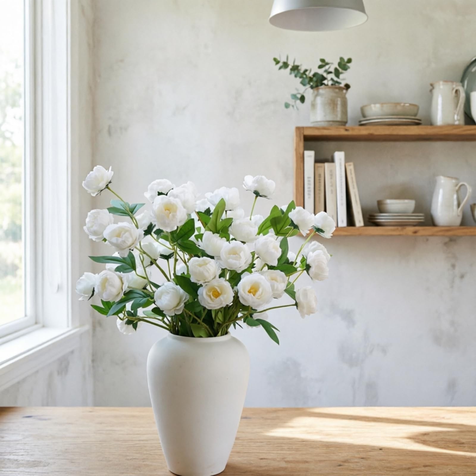 Peonies Artificial Flowers for Vase, 4PCS 7 Head Real Touch White Peony Stems…