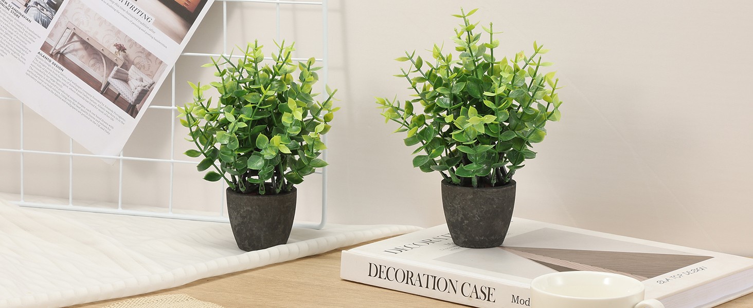 2 Pack Fake Plants Ceramic Mini Artificial Greenery Potted Plants for Home Decor