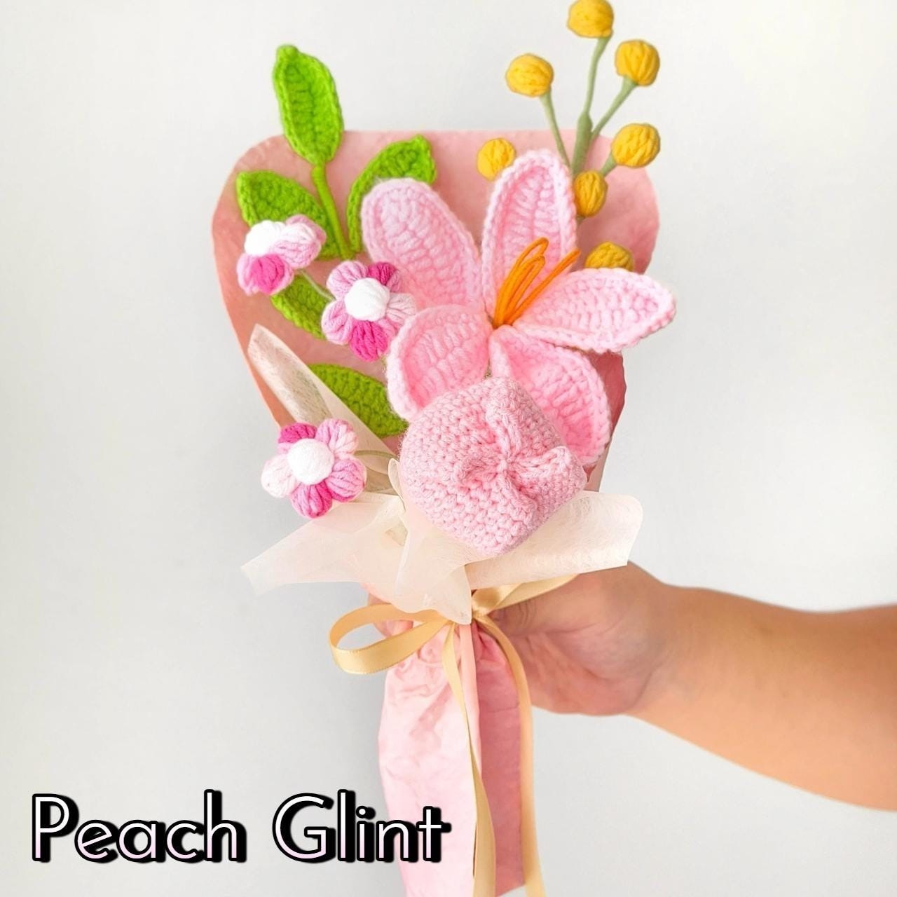 Pink Yellow Crochet Mini Bouquet Bridal Shower Favor Gift