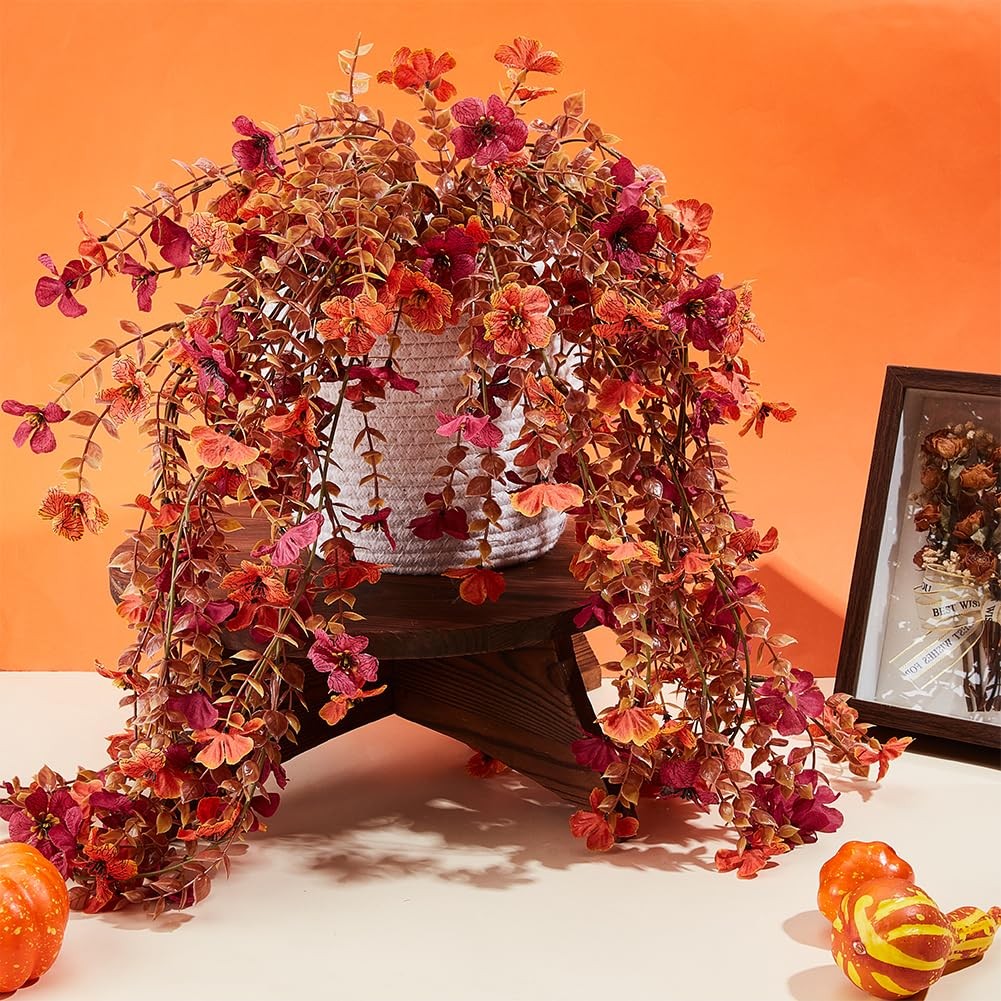 4Pcs Fall Artificial Flowers for Outdoors, Red Artificial Fake Wisteria Vine …
