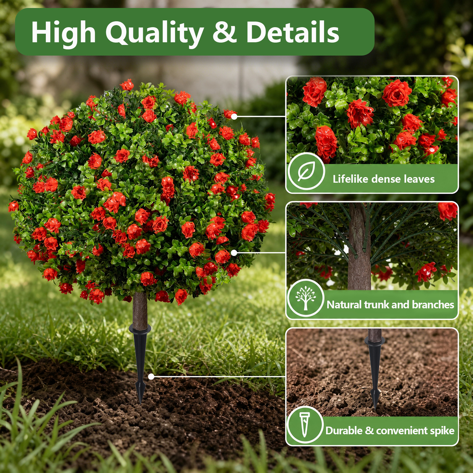 2Pcs Artificial Boxwood Topiary Ball Trees with Ground Spike UV protected NEW