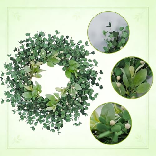 22-inch Spring Wreath Artificial Green Eucalyptus Leaves Wreath with White