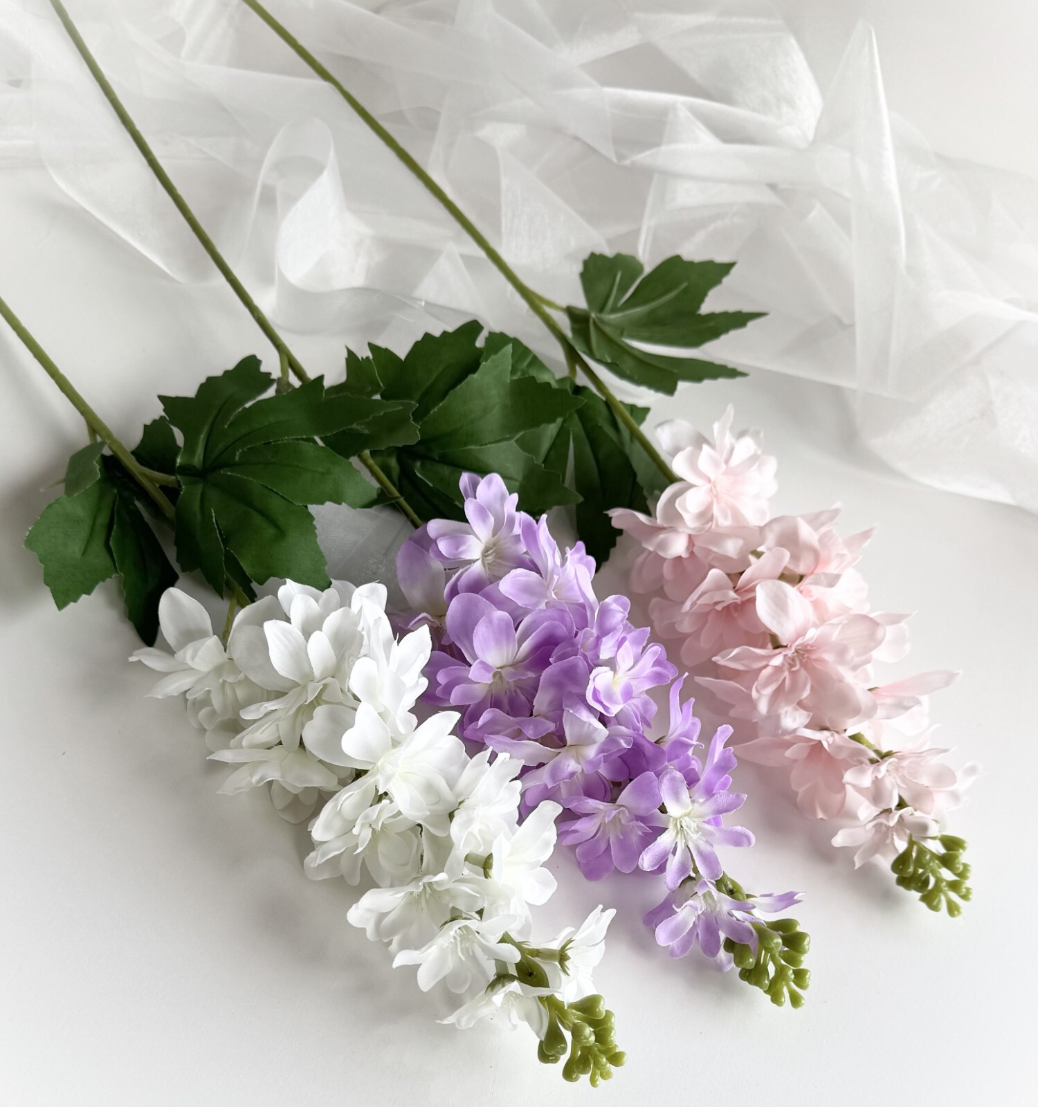 Delphinium Flower Stem Faux Silk Florals White Pink Purple Cottage Flowers x 1