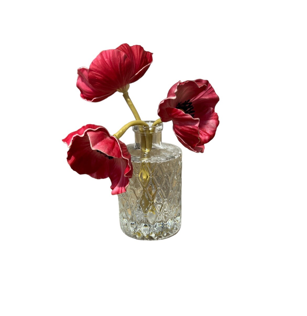Faux Plant 5.5” Red Anemone in Glass Vase