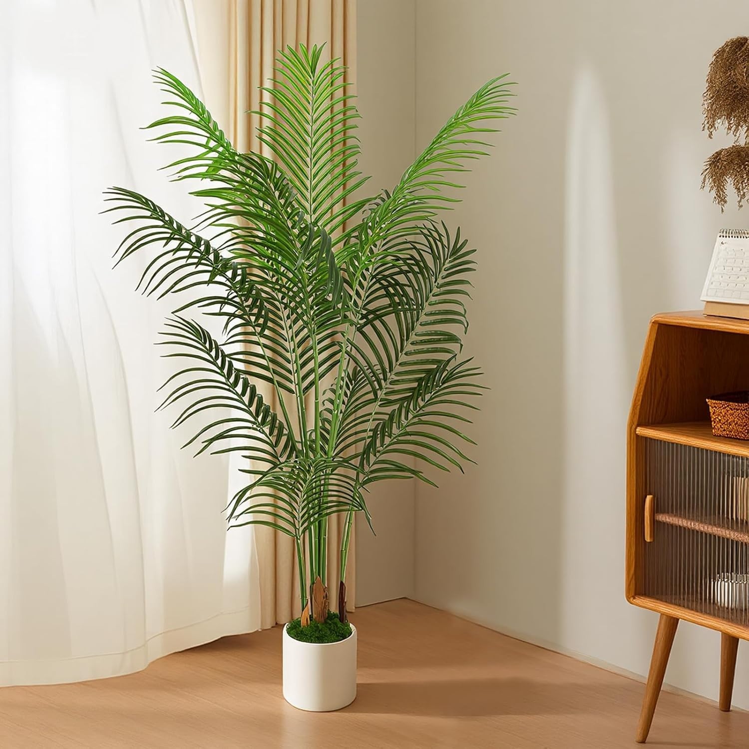 NEW 5FT Artificial Palm Tree Areca 12 Leaves White Planter Indoor Outdoor