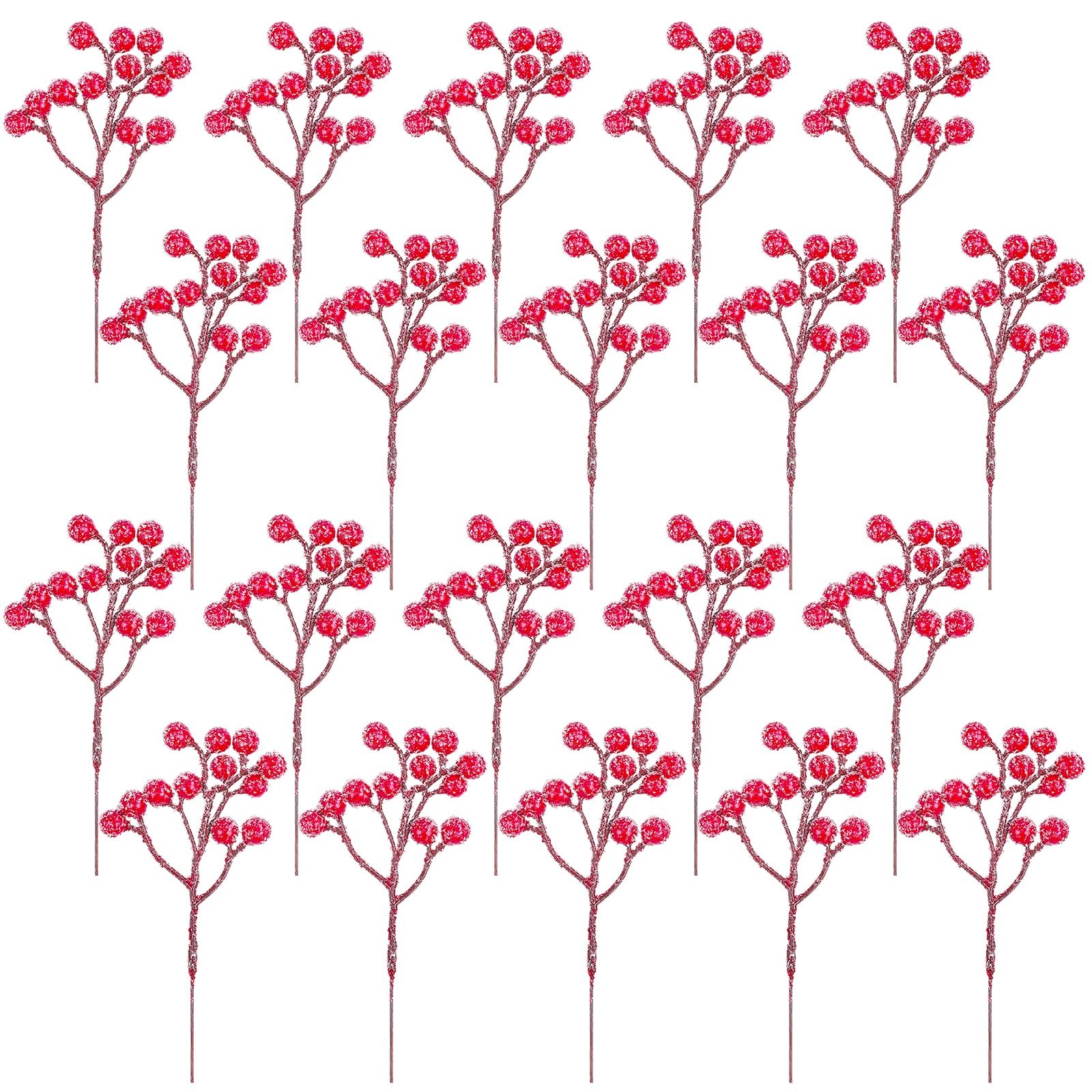 20 Pack 7 Inch Artificial Red Picks for Christmas Tree Burgundy Red Berries S…