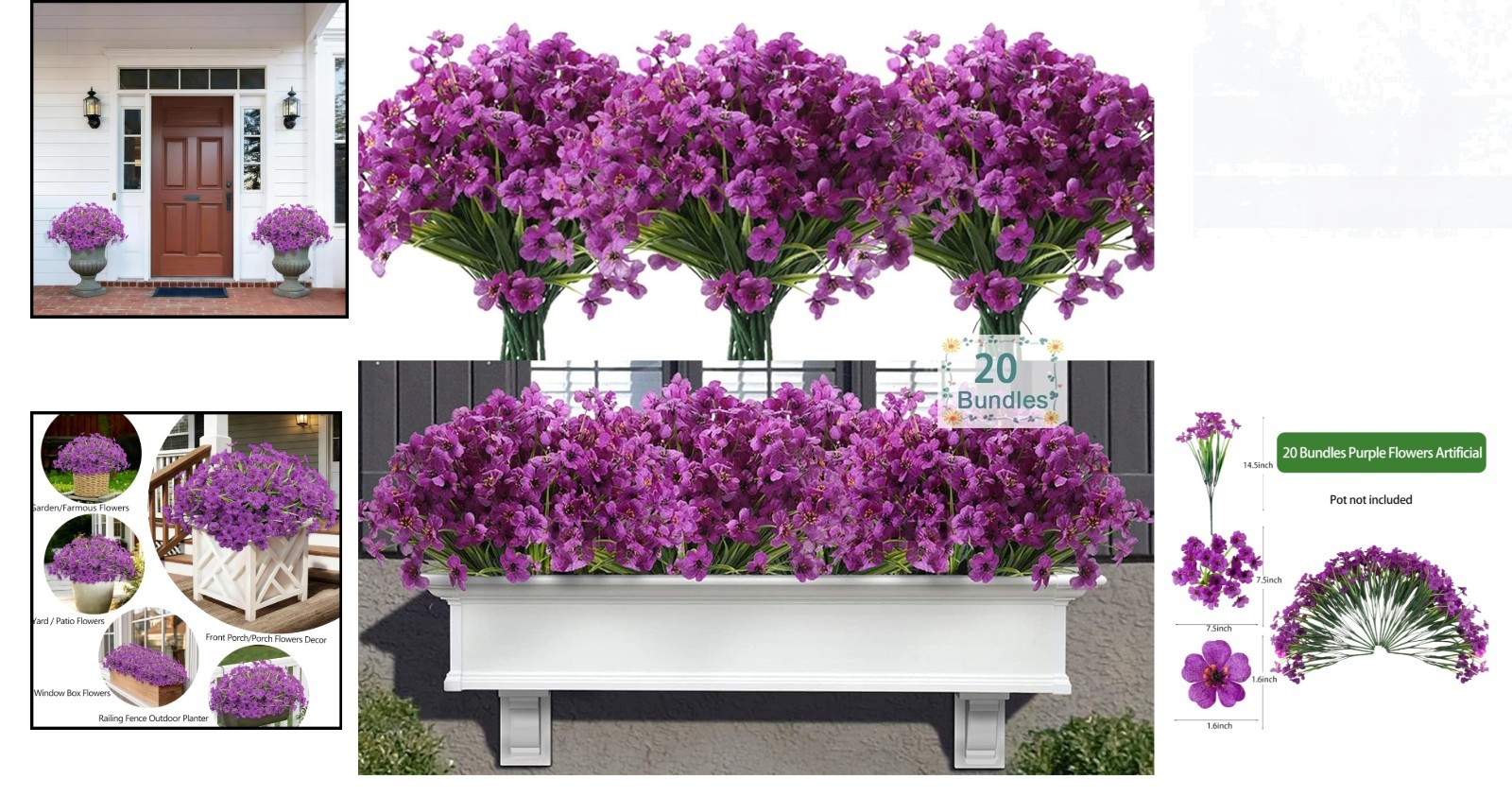 20 Bundles of UV Resistant Purple Artificial Flowers for Vibrant Outdoor Decor