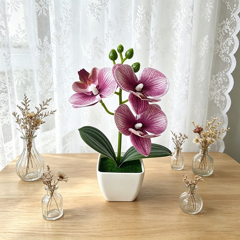 Artificial Orchid Arrangement 3 Bloom 7.09in with Square Pot for Living Room