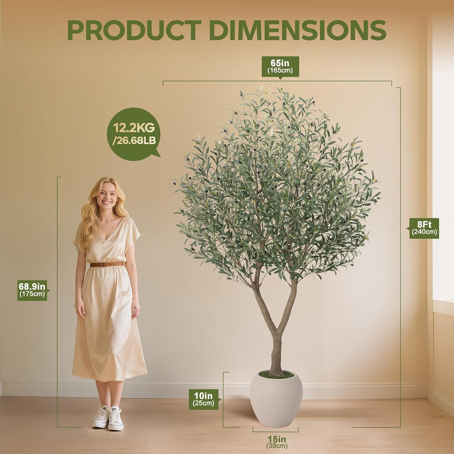 8Ft Faux Olive Tree in White Planter – Lush Indoor Decor for Home & Office