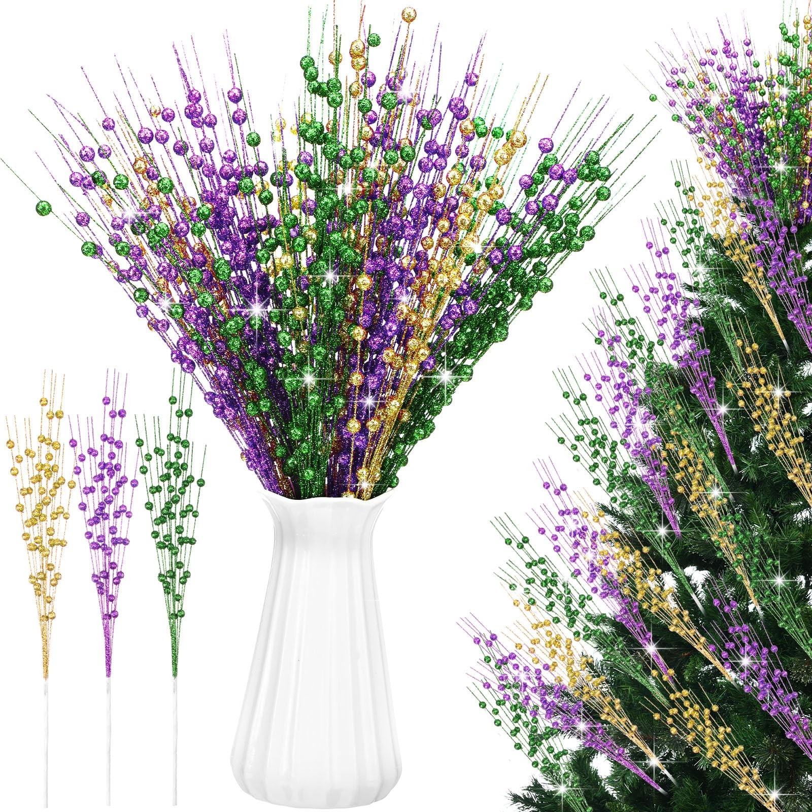 18 Pcs Mardi Gras Decoration Mardi Gras Floral Picks Tree Decorations 17 Inch…
