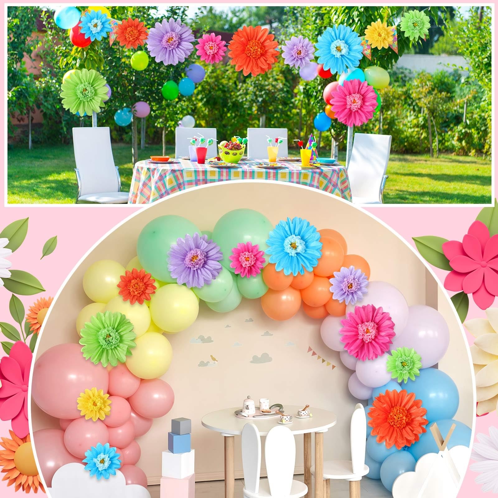 Tissue Paper Flowers 12 PCS Large Pastel 20/8 Inch Giant Rainbow Color