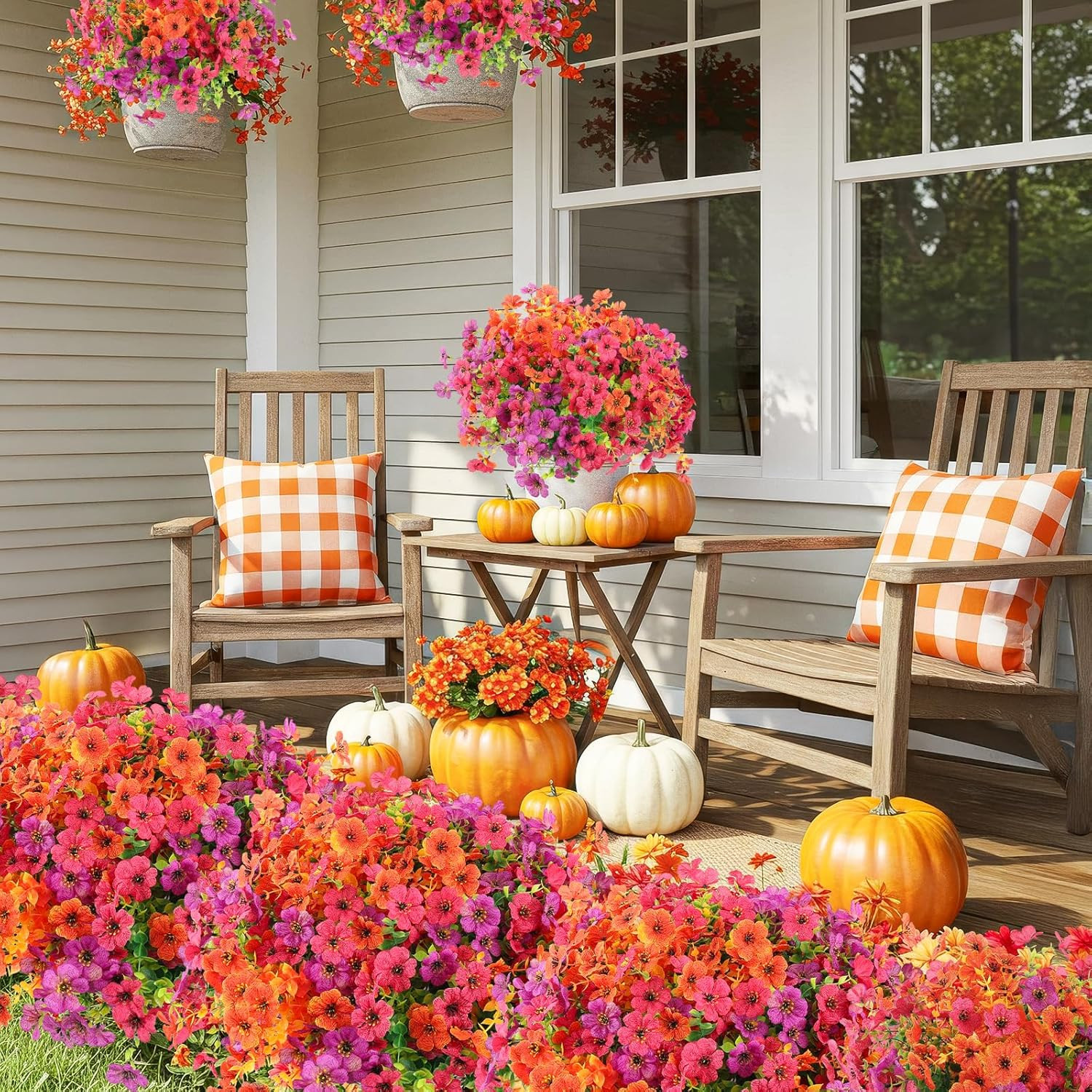 Artificial Mums for Outdoors Faux Mums UV Resistant 6 Bundles Realistic