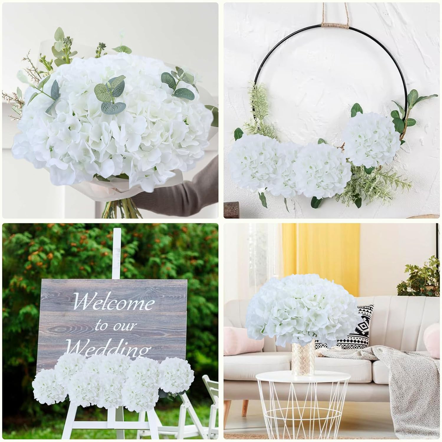 10Pcs Fake Flowers for Vase,White Flowers Hydrangea Artificial Flowers Bulk Real