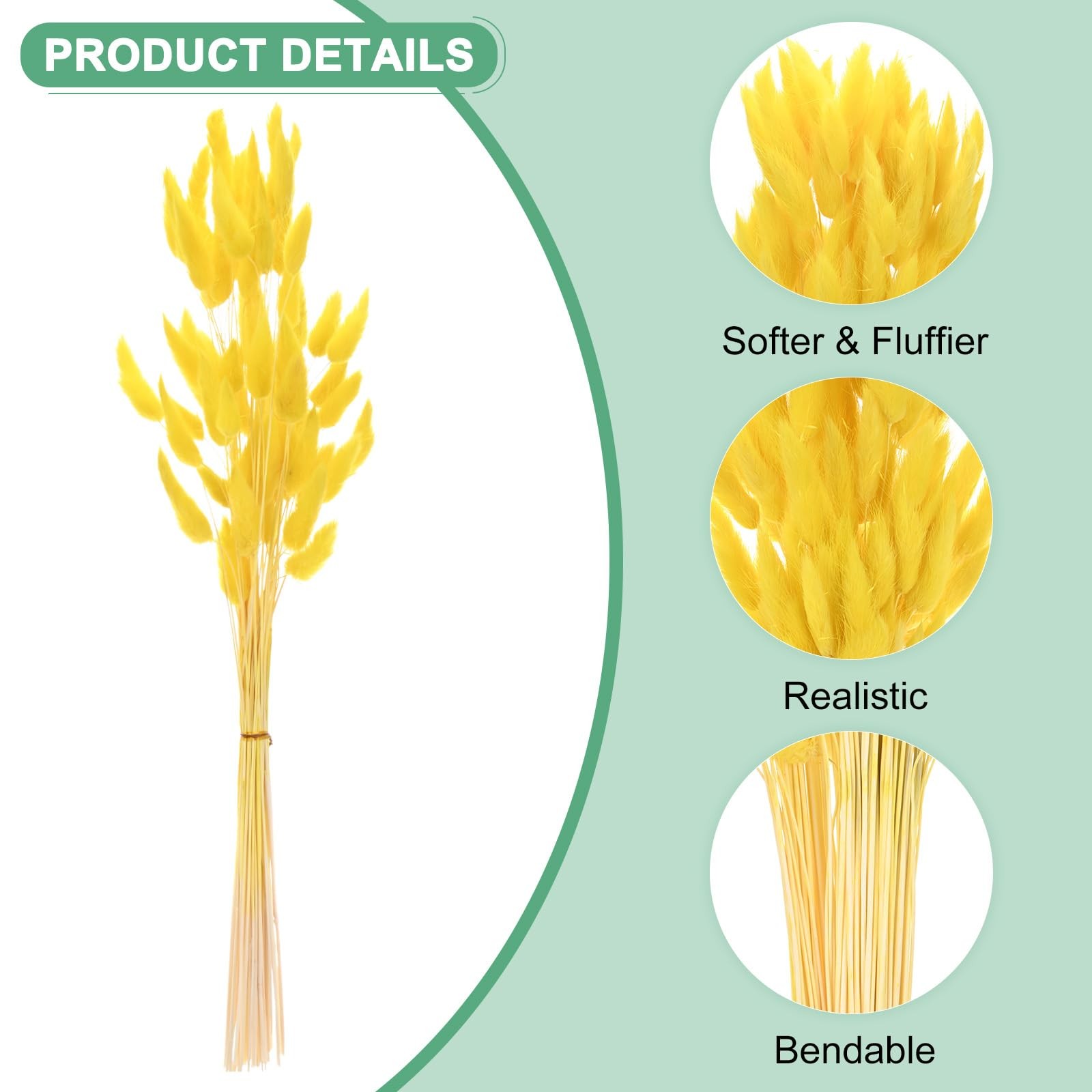 60 PCS Bunny Tails Grass 17 Inch Fluffy Rabbit Dried Flowers Branches Golden