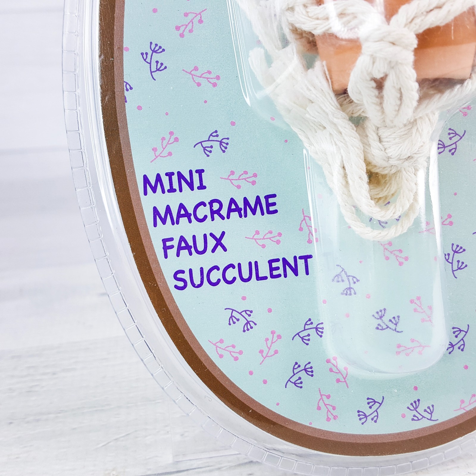 Mini Macrame 3″ Faux Succulent Hanging Plant w Holder Hanger Clay Pot NEW
