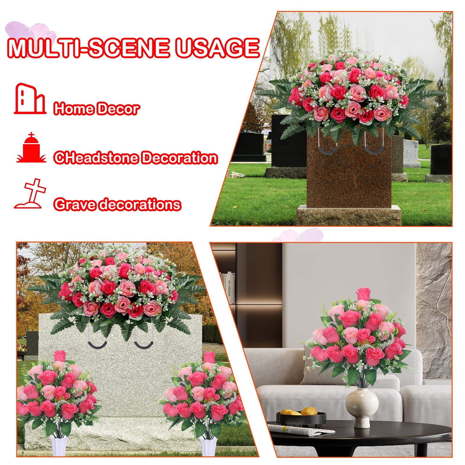 LOSFOTBO 3pcs Headstone Flowers Saddle for Tombstone,Cemetery Flower Memorial…