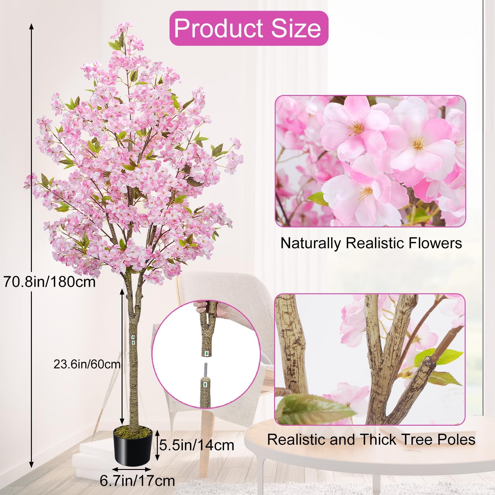 6FT Cherry Blossom Tree Artificial – Flower Trees Tall Artificial Plant, Larg…