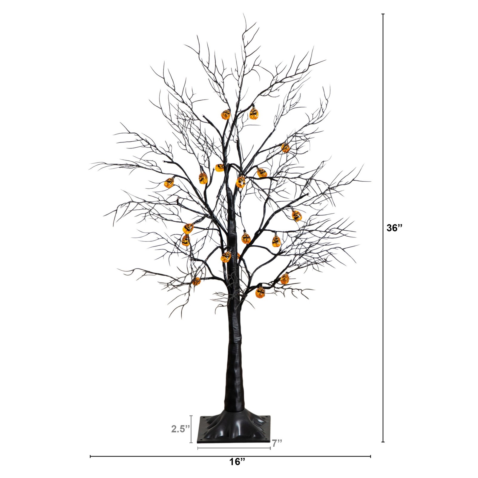 Nearly Natural 3ft Pre-Lit Halloween Black Twig Tree w/ 18 Orange LED Lights