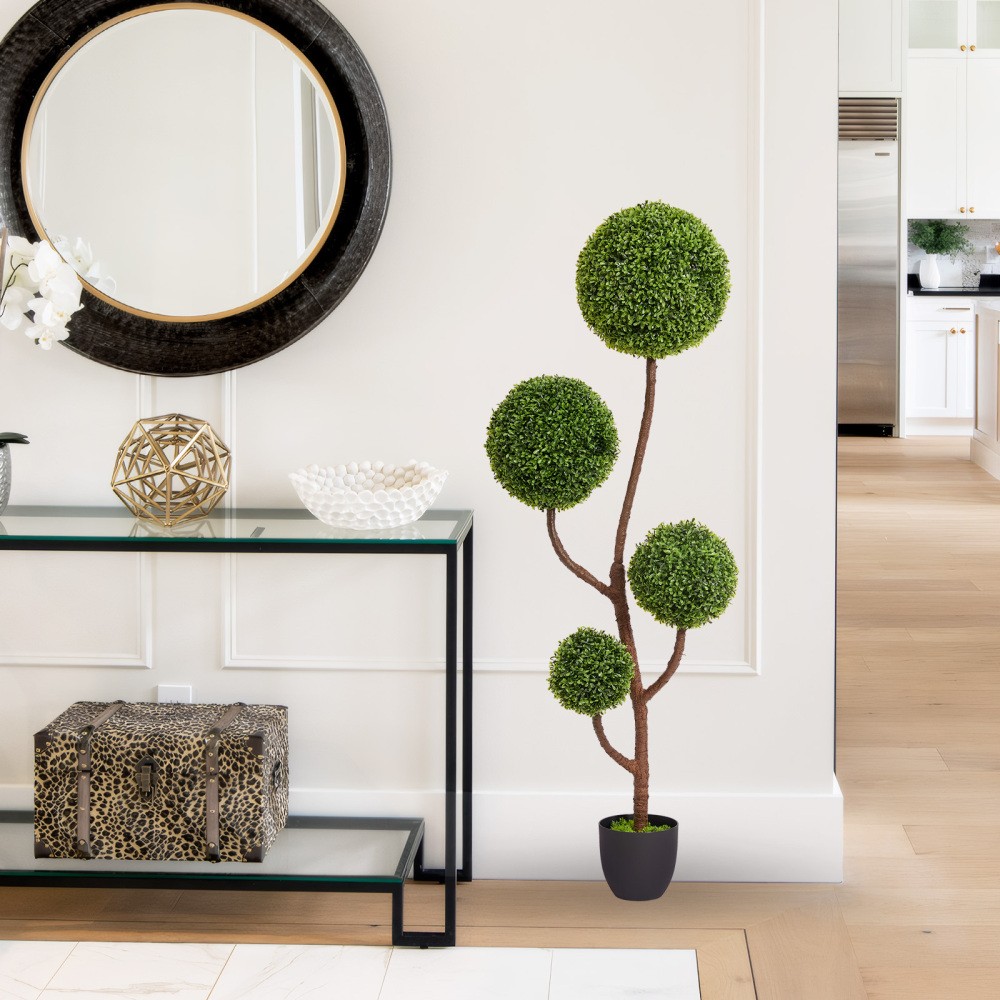 5FT Artificial Boxwood Topiary Tree, Triple Ball Shape, Indoor Outdoor Decor