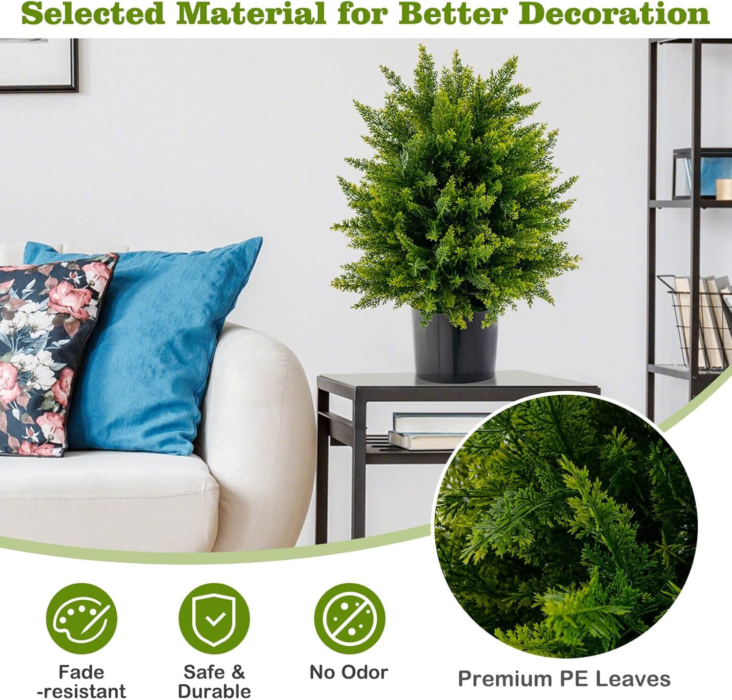 Set of 2 Faux Cedar Topiary Ball Trees in Cement Pots for Home Decor