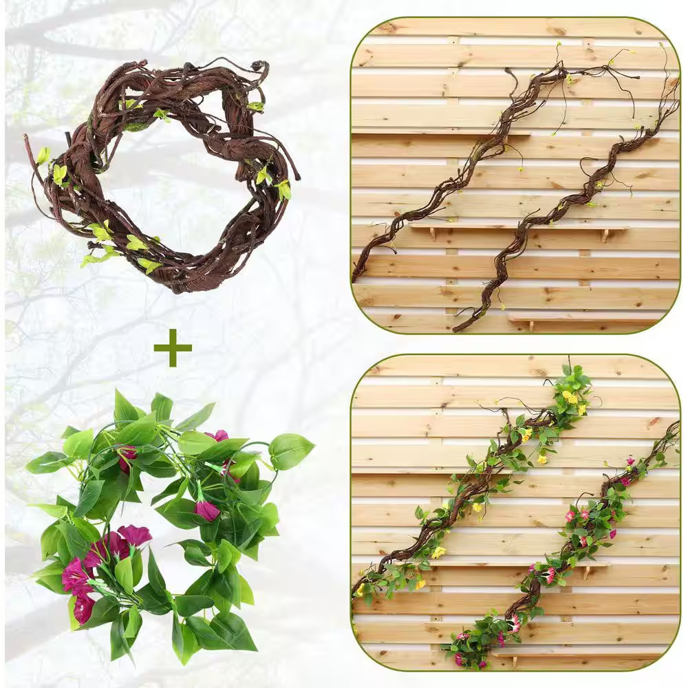 63 In. Brown Green Artificial Tree Branches Foliage Vine 2-Pack for Indoor Outdo