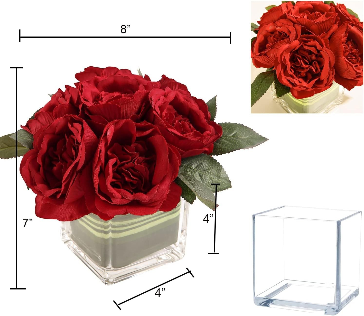 Artificial Peony Silk Flower Centerpieces Faux Floral Arrangement in Glass Vase