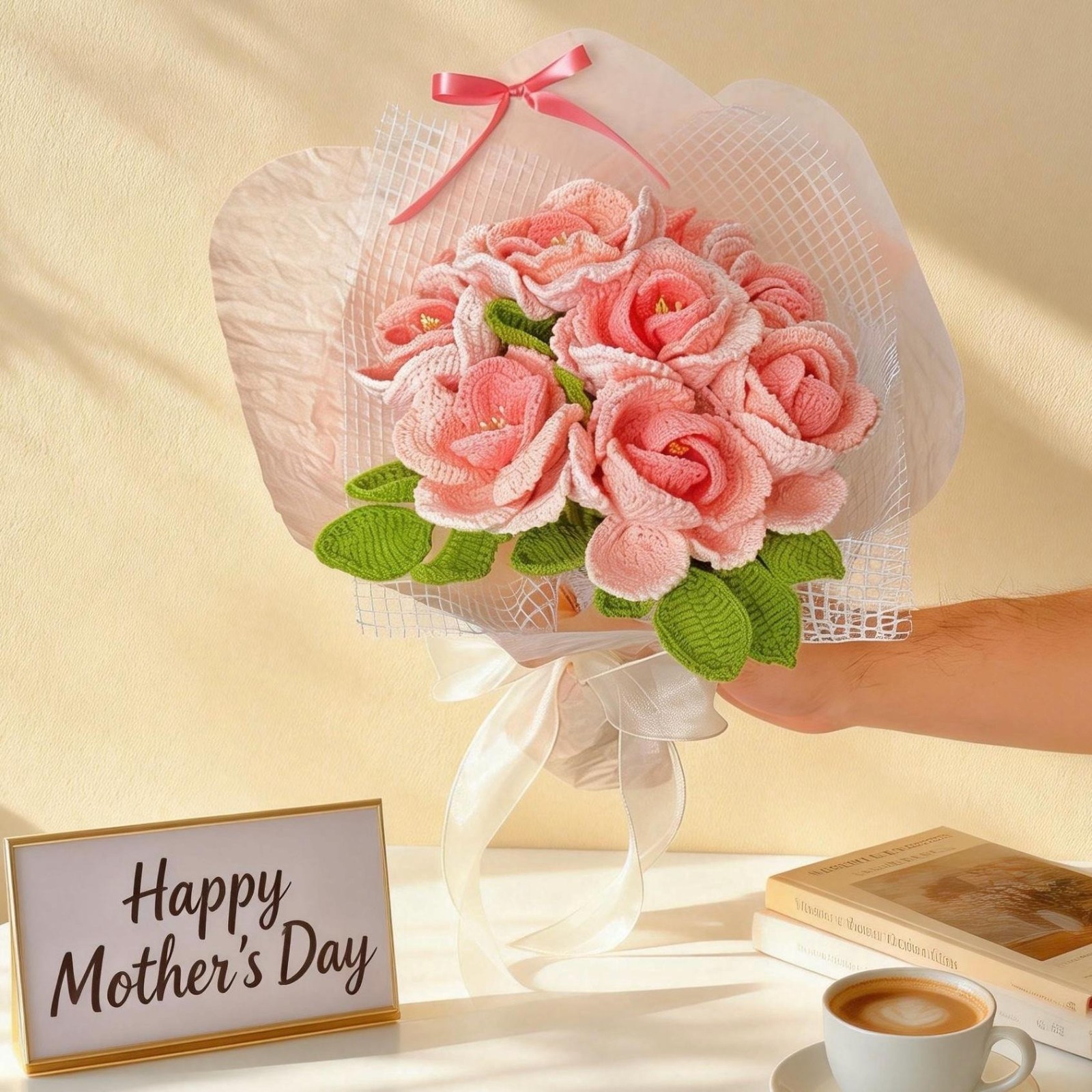 Crochet Carnation Rose Bouquet Handmade Mother’s Day Mom Keepsake Flowers Gift